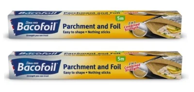 2 x Bacofoil 2 in 1 Parchment and Aluminium Foil Non-stick Easy to shape - 5M