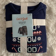 Cat  Jack Long-Sleeve Pajama 2 Pc Set Up To Snow Good Christmas Dinosaurs 12M
