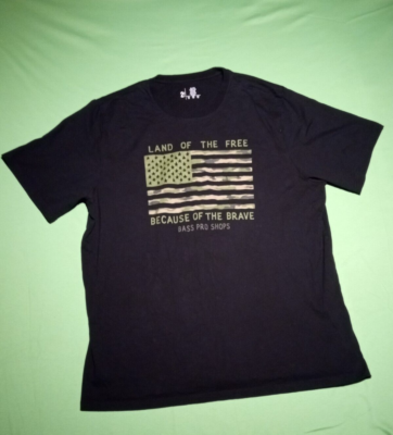 #ad #ad XXL Bass Pro Shops Land of the Free Because of the Brave Black T shirt Camo Flag $15.63