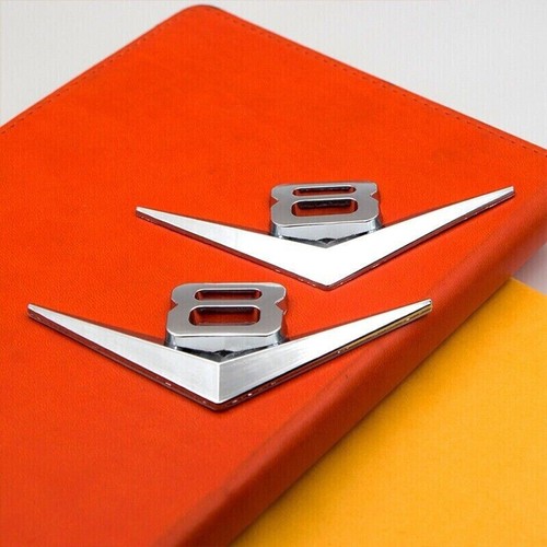2x Chrome Silver Metal V8 Logo Engine V-8 Emblem Car Trunk Fender SUV Auto Badge - Picture 2 of 6