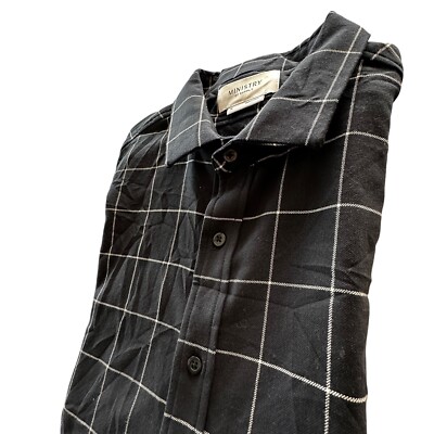 Ministry of Supply Flannel Shirt Mens XL  Black Windowpane LS Heavyweight