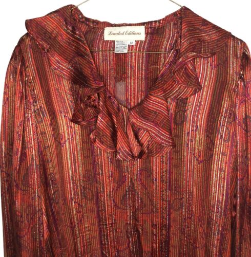 Vintage Womens Silk Ruffle Blouse Semi Sheer Burg… - image 1