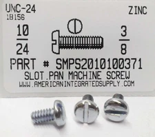 #10-24x3/8 Pan Head Slotted Machine Screws Steel Zinc Plated (100)