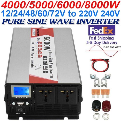 5000W 8000W Max 12V 24V 48V bis 220V 240V Reiner Sinuswellen-Wechselrichter LCD USB - Bild 1 von 23