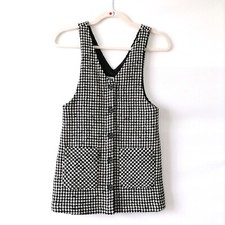 NWT Zara Black White V Neck Wide Starp Pocket Houndstooth Tank Dress Size 9