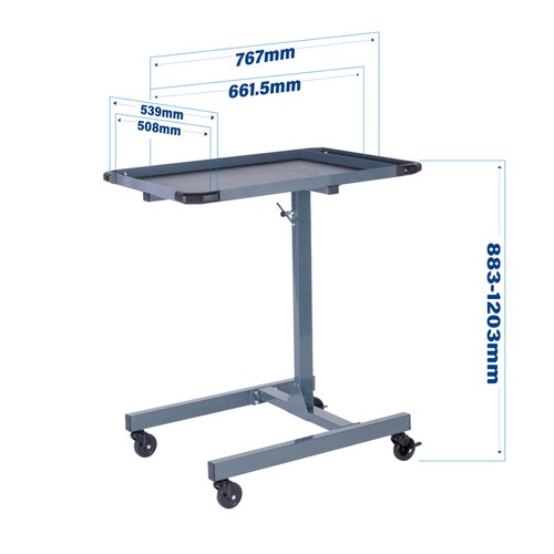 SGS Mobile Workstation Table Adjustable Height Non Slip PVC Mat Bumpers & Wheels - Picture 11 of 11