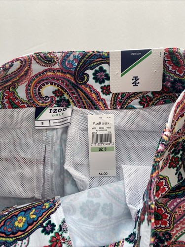New Izod Golf Women’s Shorts Size 8 Paisley Bermuda White - Picture 7 of 9