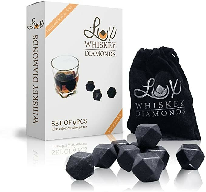 Lux Essentials Whiskey Diamonds - 9 piece Deluxe Gift Set of Whiskey Stones!