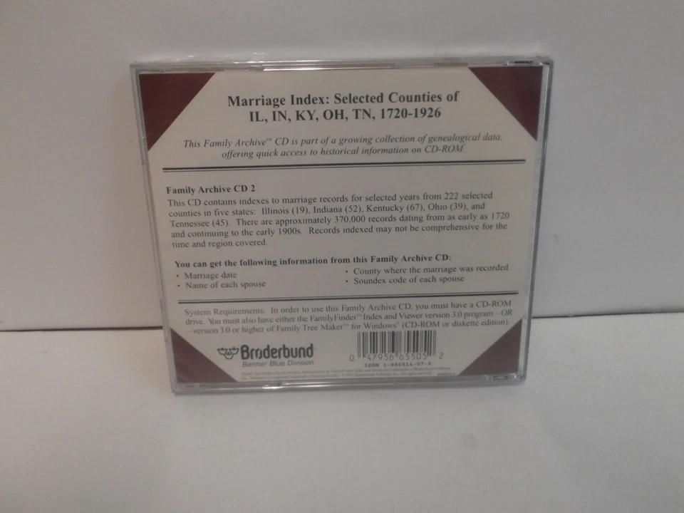 CD Family Tree Maker’s Family Archives Marriage Index: IL IN KY OH TN 1720-1926 - Image 2 of 2