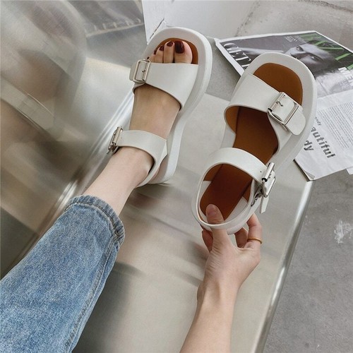 Sandalias Planas De Mujer Zapatos Abierto De Cuero Moda Verano Plataforma  Bajo | eBay
