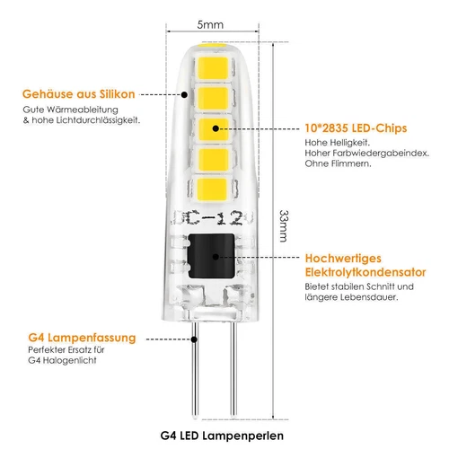 LED G4 Halogen-COB Lampen Warmweiß Stiftsockel Leuchtmittel Dimmbar 12V AC/DC - Bild 18 von 33