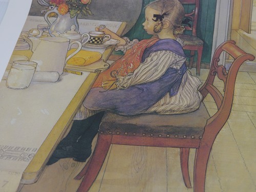 CARL LARSSON ART PRINT, LITTLE LIE-ABED'S SAD BREAKFAST, LITTLE GIRL AT TABLE - Picture 3 of 4