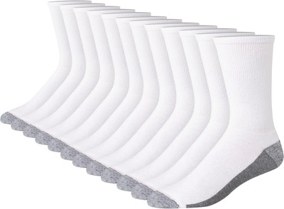 Hanes Men's Max Cushioned Crew Socks, 6-12, White/Grey Foot Bottom - 12 Pack 
