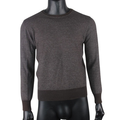 CC Collection Corneliani Mens Jumper IT 52 Brown Wool Cotton Striped Sweater