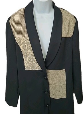 Vintage 80s Women's Patchwork Blazer Abstract  Jacket  USA  Black  Structure