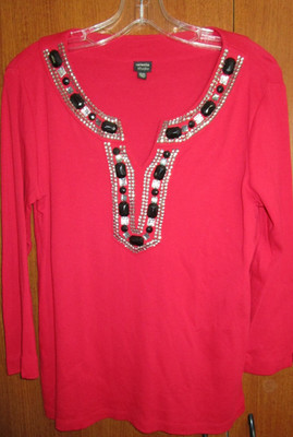 Rafaella Studio Top Sz Medium 100% Cotton Beaded Bust 44 Length 23 in