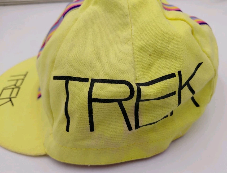 Chapéu de ciclismo vintage Trek anos 70 anos 80 listrado corrida passeio de bicicleta EUA amarelo - Imagem 2 de 4