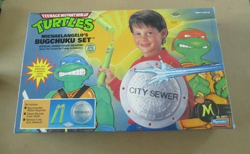 Vintage 1990 TMNT Michaelangelo's Bugchuku Set Box & Parts Playmates Toys #5691