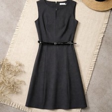Calvin Klein Charcoal Sheath Dress Belted Sleeveless Knee Length Size 6