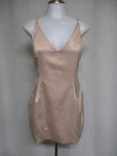 FASHION NOVA Nude Satin Slip Mini Dress Pockets Sleeveless Sz M