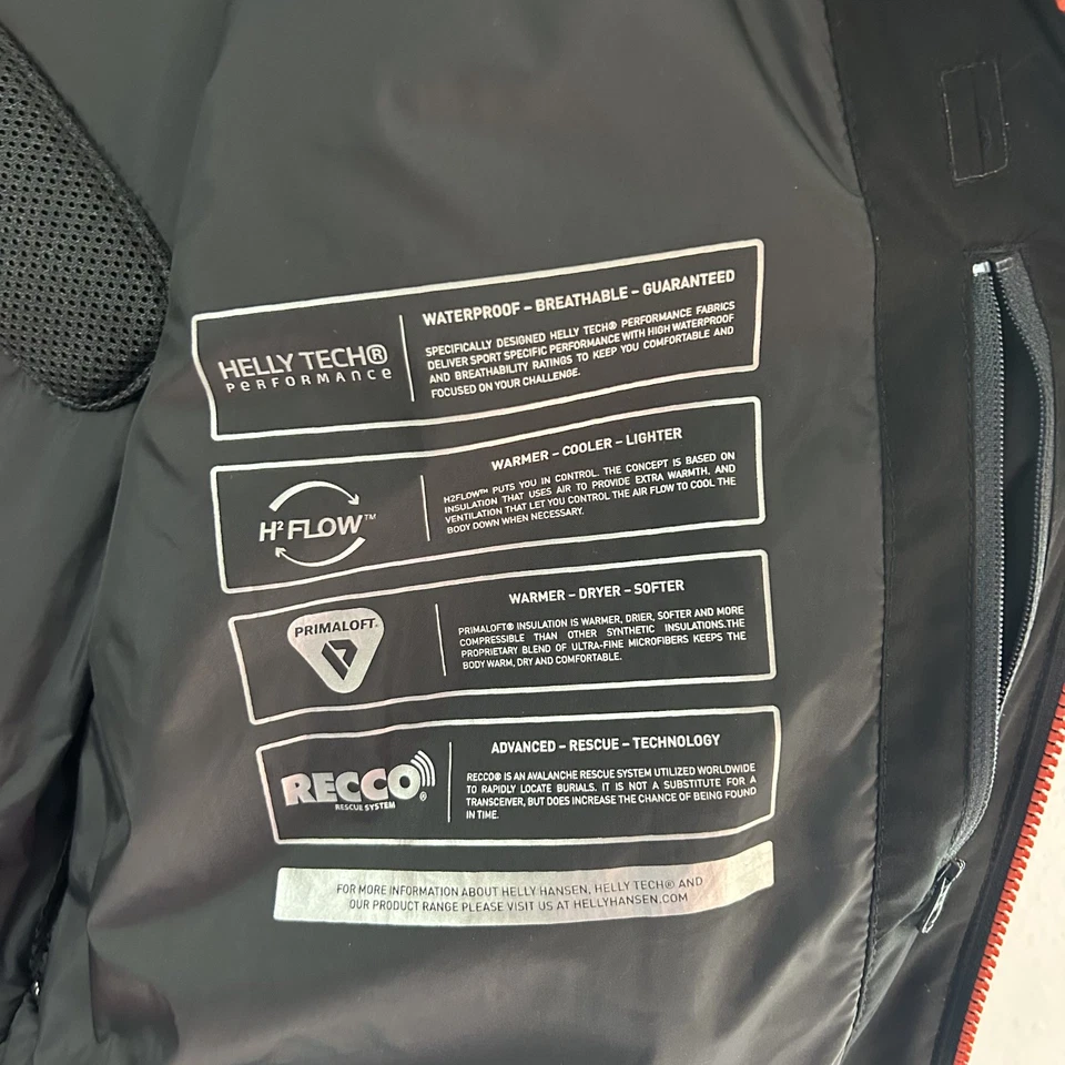 Helly Hansen Ski Jacket Mens Large Black Hellytech H2Flow Recco Hooded Primaloft - Image 3 of 4