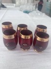 6 Bohemian Czech Glass Ruby Red Gold Overlay Blue Enameled Flower Shot Glasses — photo 2