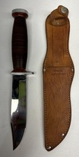 VTG IMPERIAL Prov. USA Fixed Blade Knife Stacked Leather Handle W/ Buffalo Hide