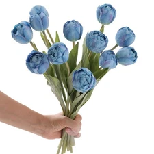 Vintage Blue Tulips Artificial Flowers, 2 Bouquets/ 12pcs Artificial Tulips T...