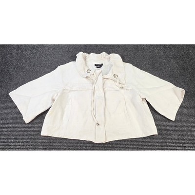 Sandro Sportswear Jacket Womens Large White Excellent Linen Blend Cropped Zip