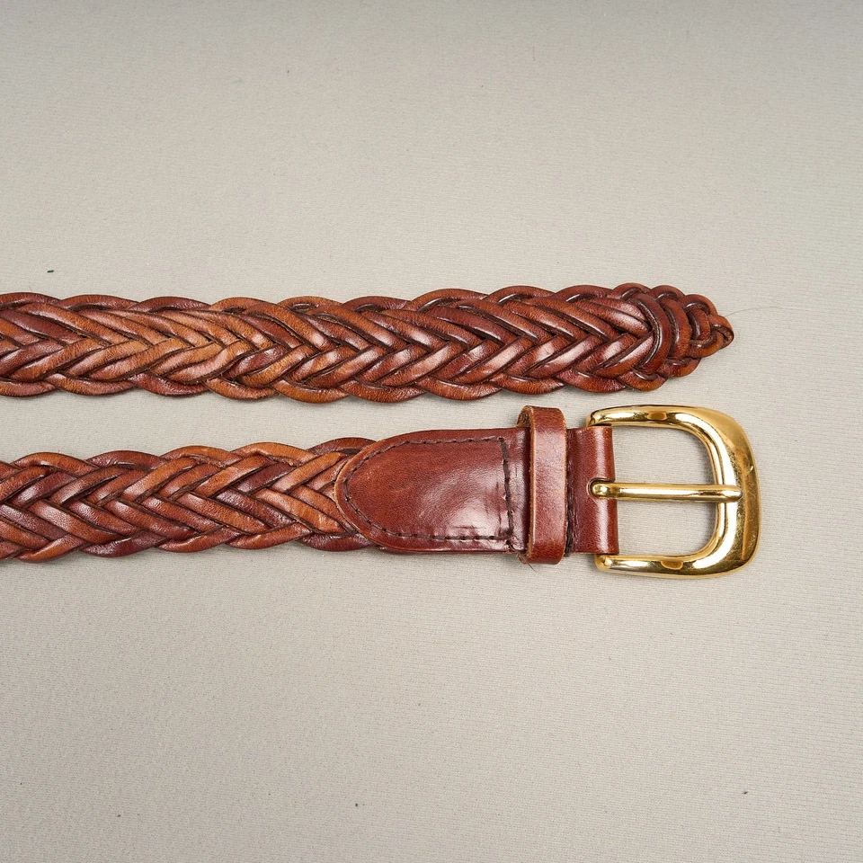 Talbots Brown Leather Braided Belt Womens Sz Medium  Brass Buckle - Image 3 of 4
