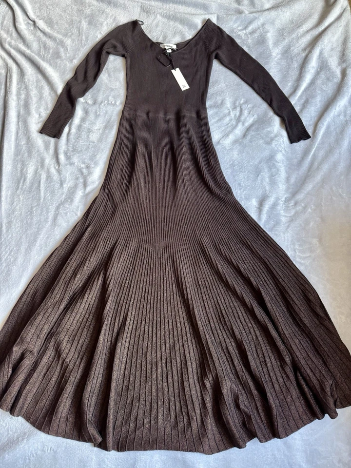Banana Republic Sculpted Metallic Brown Ribbed Maxi Dress Size S NWT RT$250 - Image 2 of 4