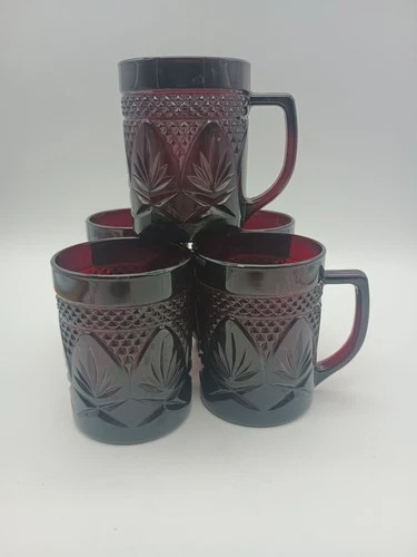 Set of  5 Cristal D’Arques Durand Luminarc France Ruby Red Old- Fashioned Mugs