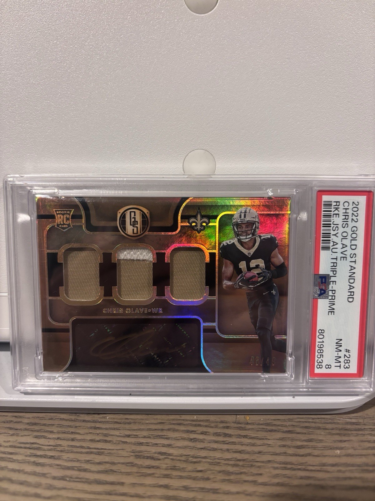 Panini 2022 Gold Standard RJA Triple Prime Chris Olave Saints Auto /49 PSA 8 view 2