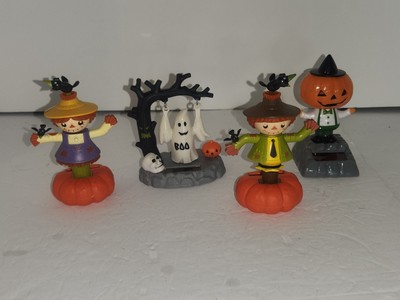 Solar Powered Dancing Toy Halloween Pumpkin Ghost And 2 Sacrows Treat - Lot Of 4