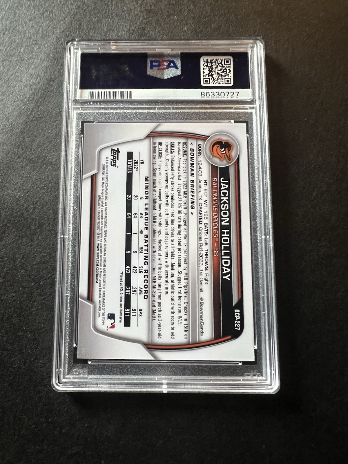 2023 Bowman Chrome Sapphire Edition Prospects Jackson Holliday #BCP-227 /75 (RC) view 2
