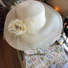 vtg Ladies Large Brim Hat Floral Bow Accent Fine Millinery August Accessories