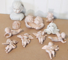 Lot of 10 Artist-Made Mostly Unpainted Porcelain Ornaments, Incl. Doll Head