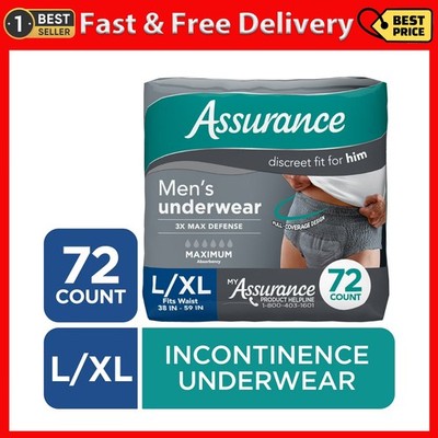 Assurance Men's Incontinence Underwear, Large, Maximum Absorbency (72 Count)