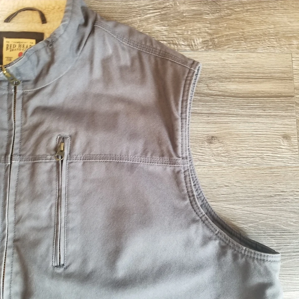 Chaleco Red Head Brand Co. Para Hombres Pato Lona Forrado de Vellón Clima Frío Gris Oscuro... Foto 3 de 4