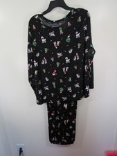 New Joyspun 2 Piece Pajama Set Size XL 16 18 Black Christmas Dogs Long Sleeve