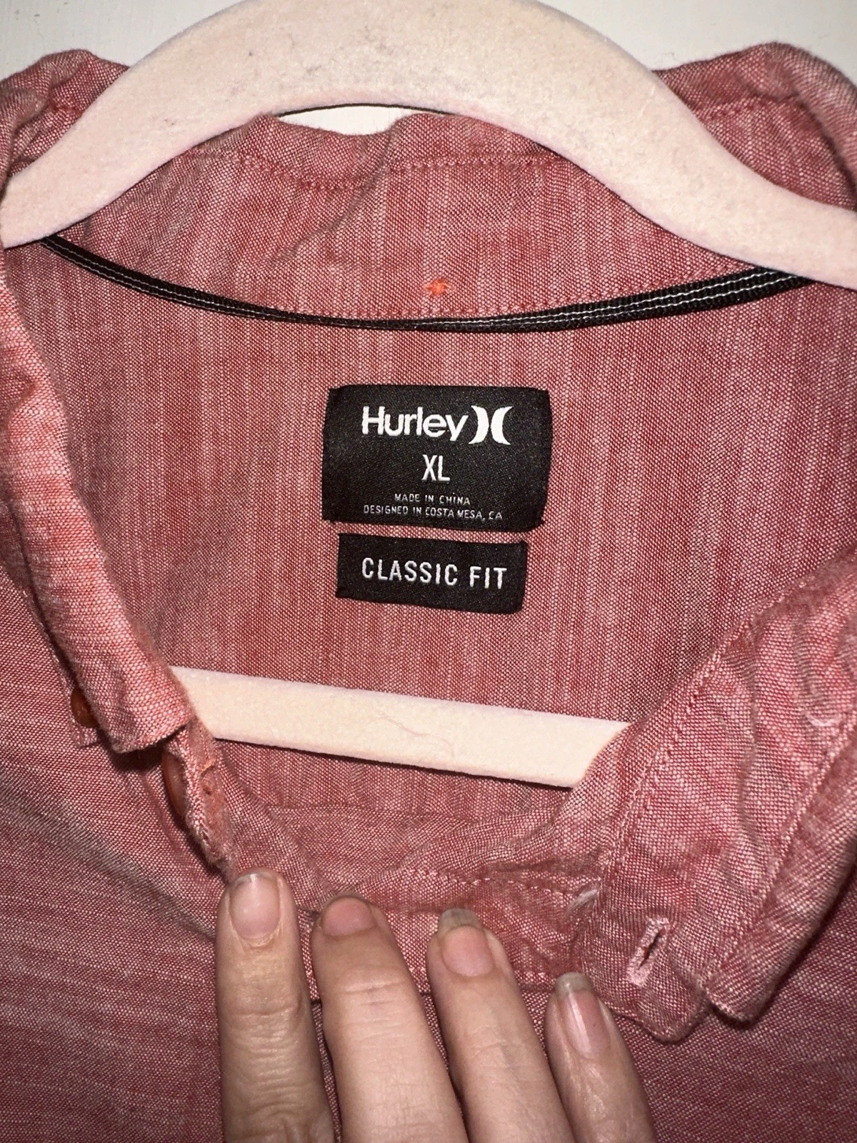 Hurley Mens XL Red Heather Short Sleeve Button Down Shirt Classic Fit NWOT - product detail image 4