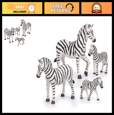 Safari Animal Figures Set - 4 Zebra Family Toy Figures, Realistic Wildlife Plays