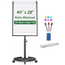 Mobile Whiteboard, Magnetic Dry Erase Board with Stand 40x28 inch, Height Adj...