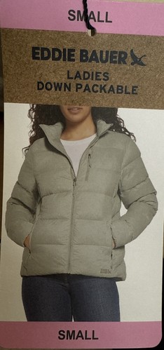 Eddie Bauer Ladies Down Packable Jacket Size Small Silver NEW - Picture 1 of 3