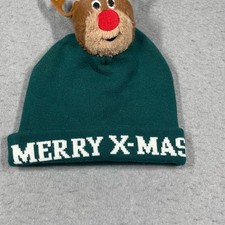 H M Green Reindeer Christmas Hat Merry X-Mass