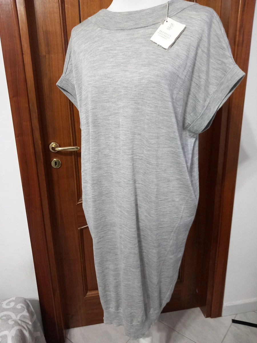 YMING Donna Abito Casual Manica Corta Girocollo In Cotone E Poliestere, Tunica Morbida E Comoda Grigio Taglia L