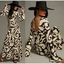 Anthropologie x The Wolf Gang Santa Elena Maxi XXL Slim Bell Sleeve Dress Linen