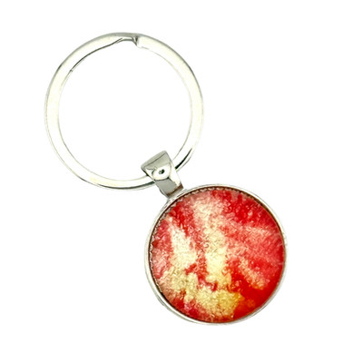 Colorful Sparkly Red Keychain Unique Handmade Silver Tone