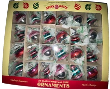 SHINY BRITE Christmas Glass Ornaments Set of 24~Glittering Metallic Colors!