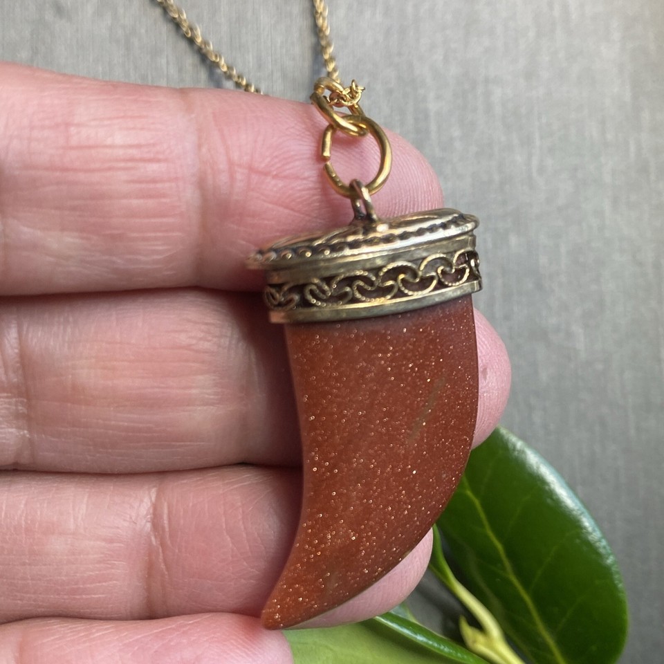 Vintage Necklace Gold Plated Goldstone Tiger Claw Estate Jewelry Pre